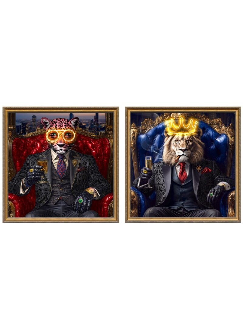 Quadro Leone E Leopardo Gentleman Tela 100×100 Cm