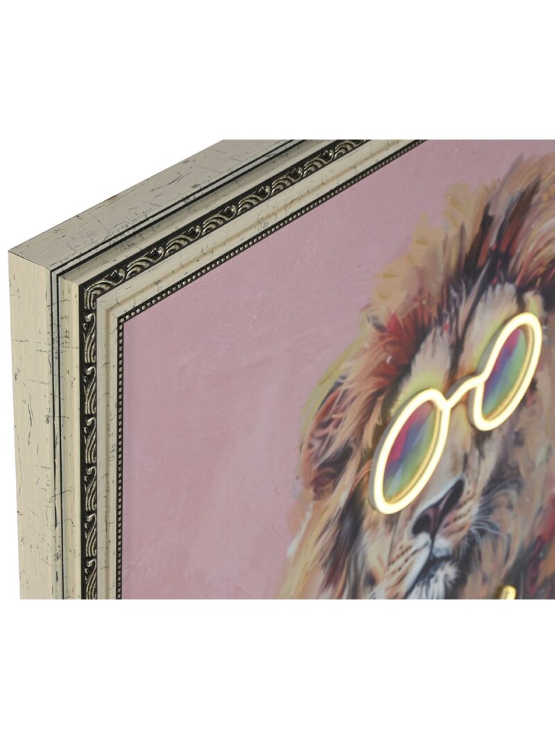 Quadro Led Leone Su Tela Pitturato A Mano 84X4X84 Cm