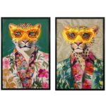 Quadro LED Leopardo Jungle su Tela Pitturato a Mano