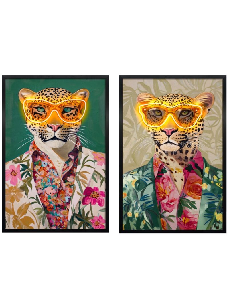 Quadro Led Leopardo Jungle Su Tela Pitturato A Mano