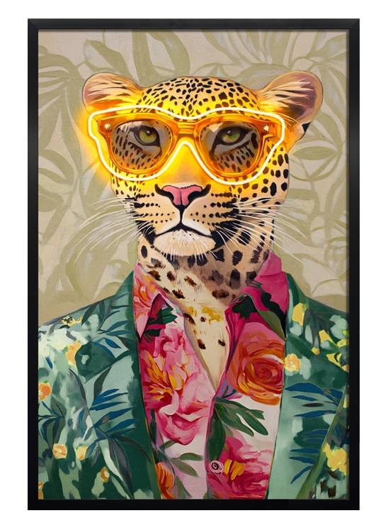 Quadro Led Leopardo Jungle Su Tela Pitturato A Mano