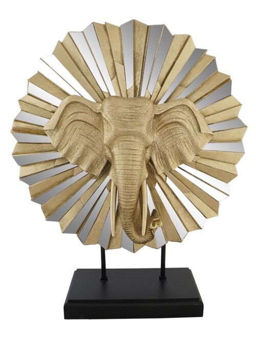 Figura Decorativa Testa di Elefante Dorato con Specchi