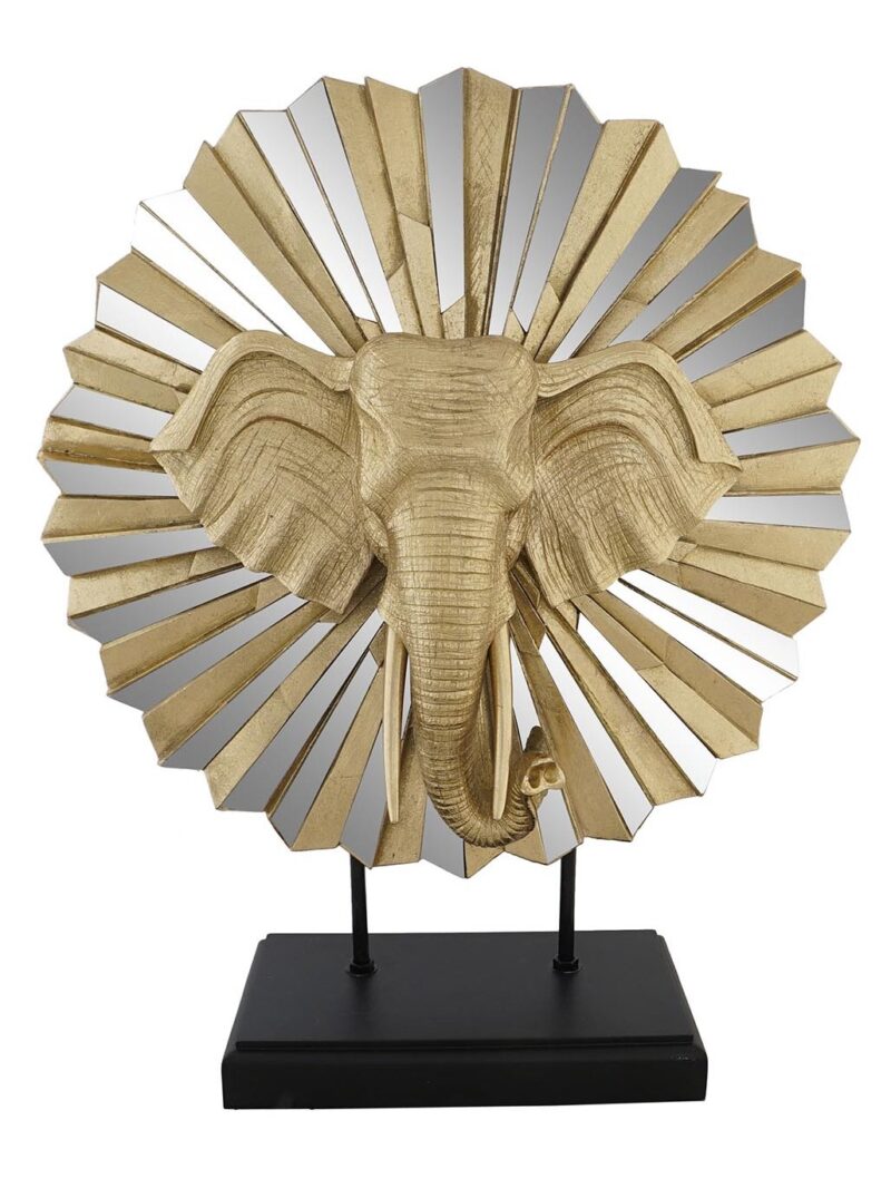 Figura Decorativa Testa Di Elefante Dorato Con Specchi