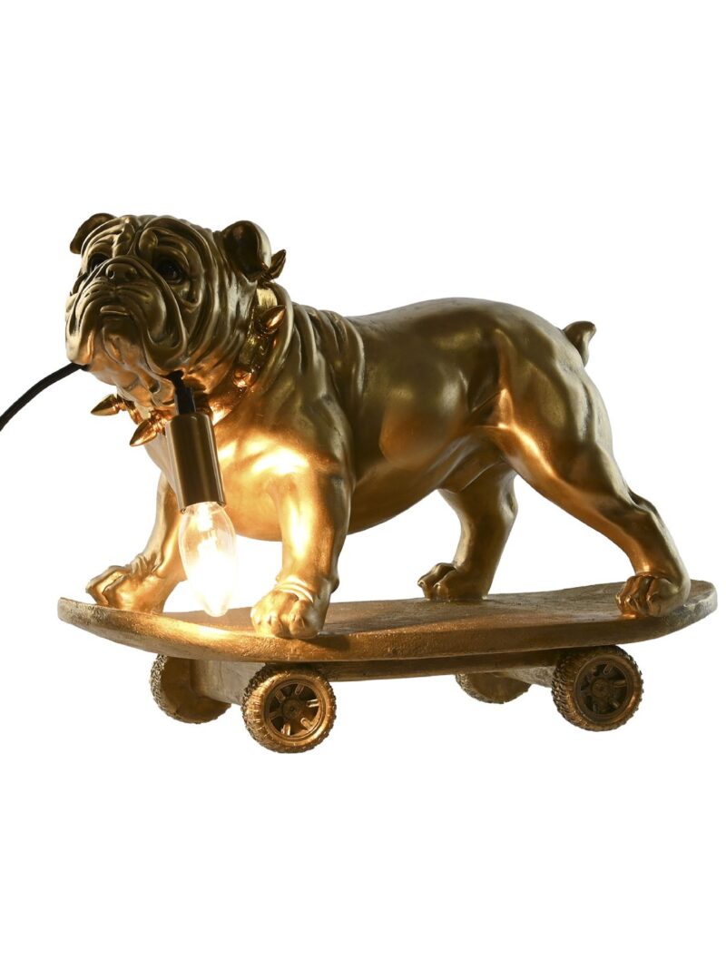 Lampada Da Tavolo Bulldog Dorato Su Skateboard