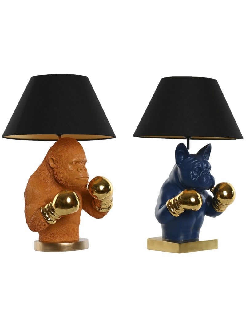 Lampada Da Tavolo In Resina Paralume Nero 36×36×55 Cm | Modelli Bulldog E Gorilla