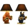 Lampada Da Tavolo In Resina Paralume Nero 36×36×55 Cm | Modelli Bulldog E Gorilla