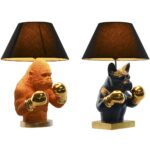 Lampada da Tavolo in Resina Paralume Nero 36×36×55 cm | Modelli Bulldog e Gorilla