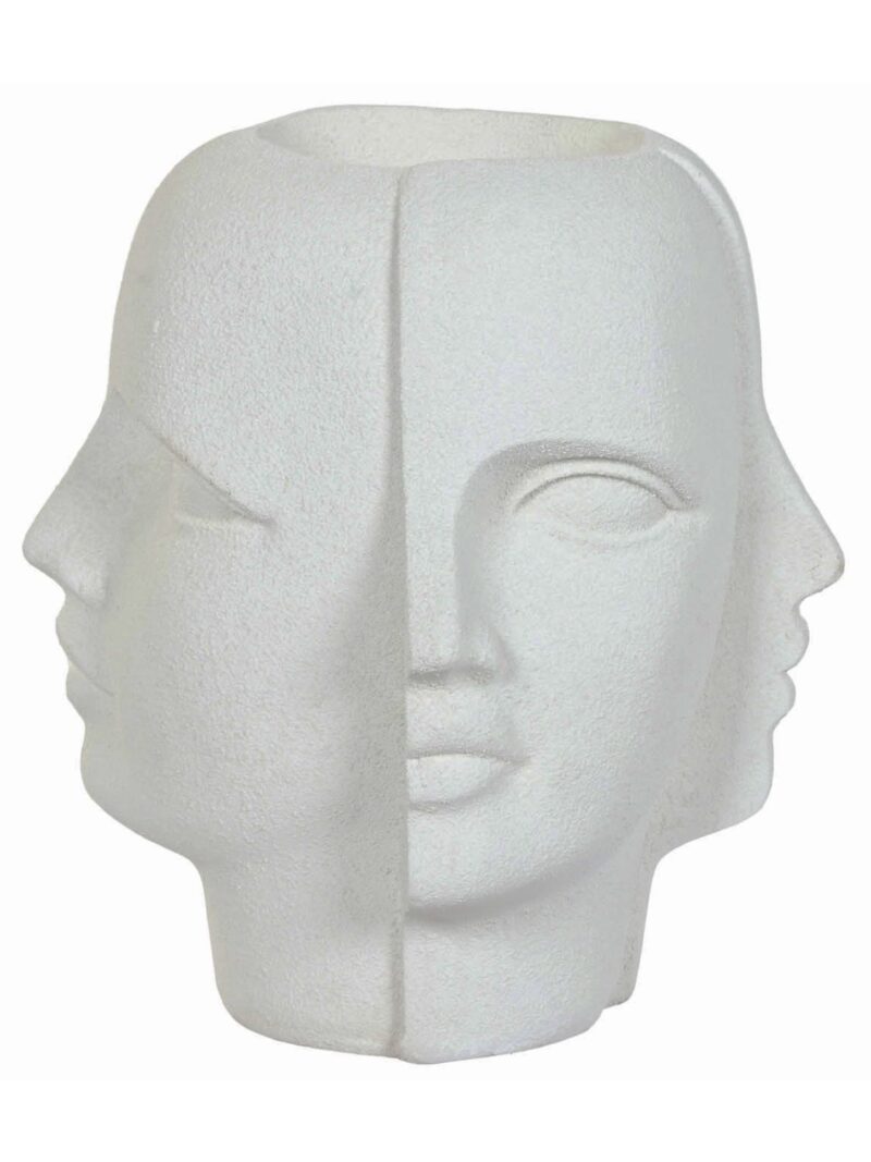 Fioriera Scultura Viso Rugoso In Magnesio Bianco
