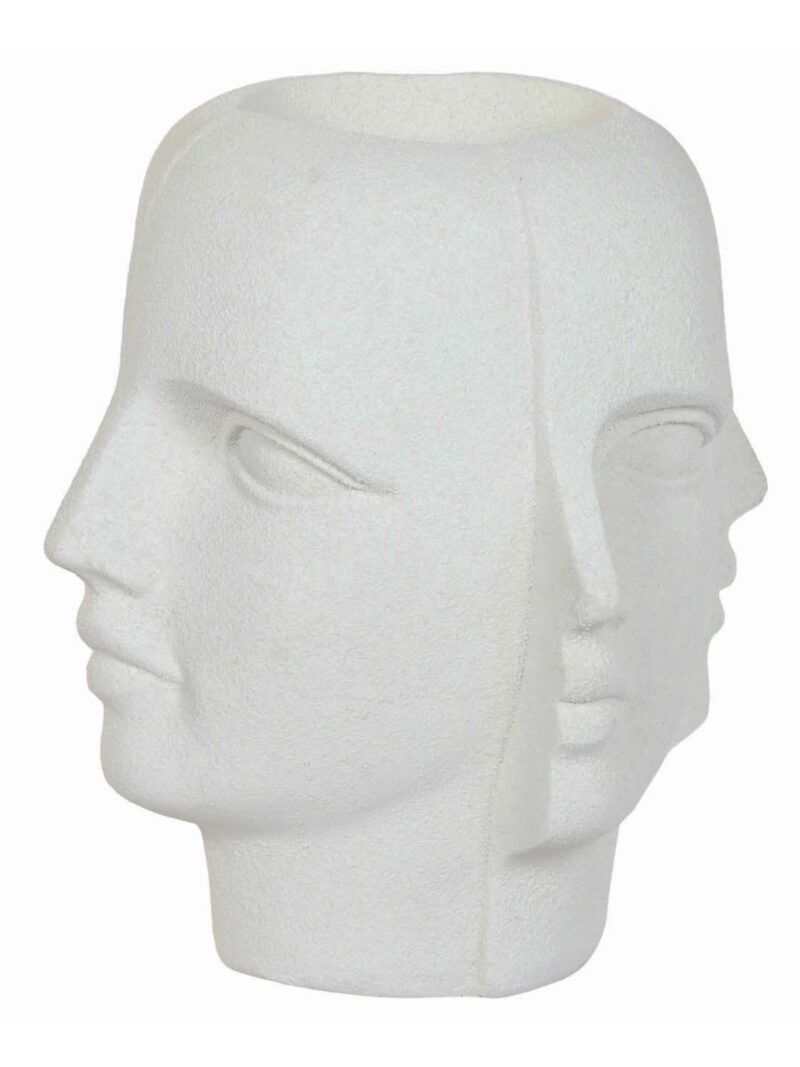 Fioriera Scultura Viso Rugoso In Magnesio Bianco