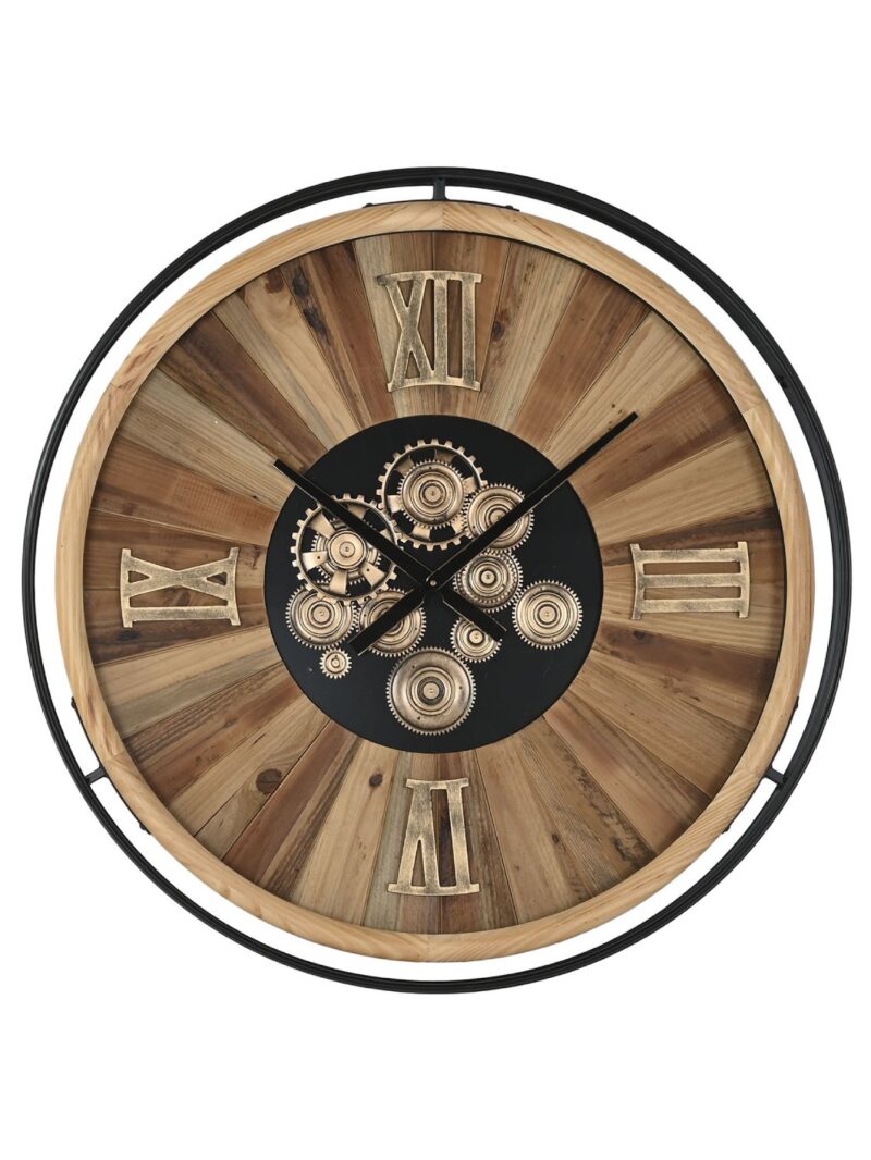 Orologio Da Parete Legno Pino E Cristallo 90X90 Cm