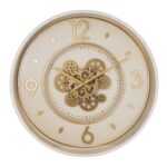 Orologio da Parete in Ferro Avorio e Oro con Ingranaggi a Vista