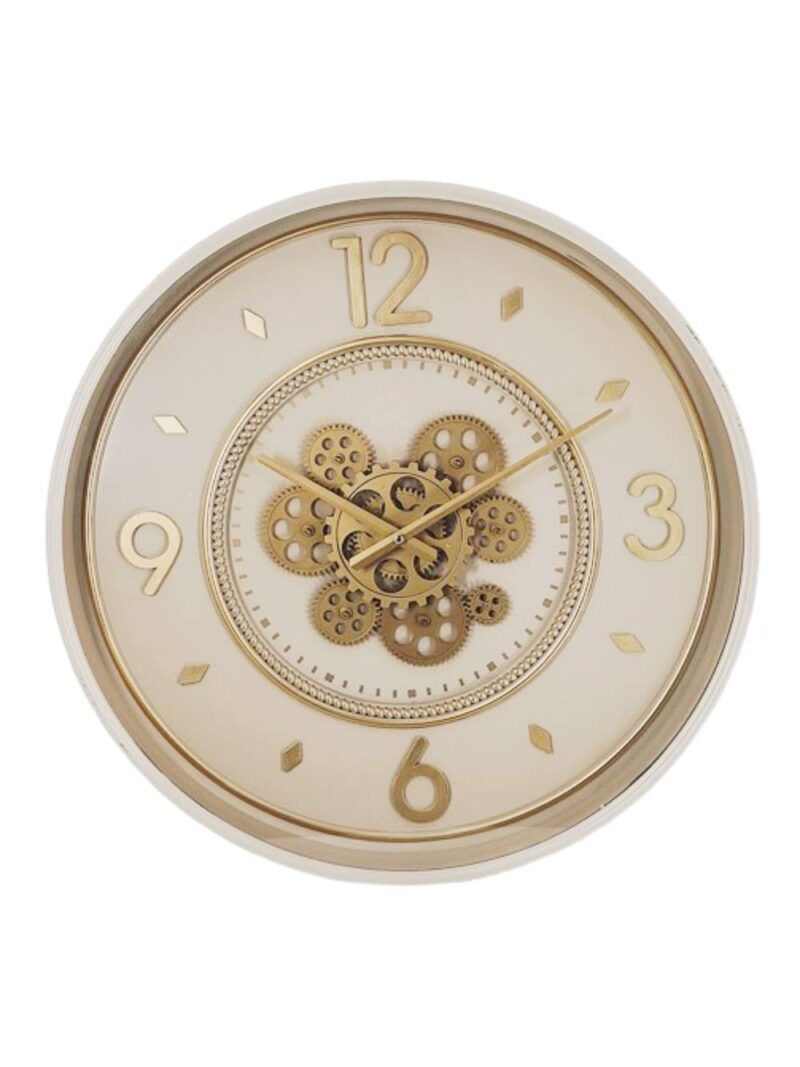 Orologio Da Parete In Ferro Avorio E Oro Con Ingranaggi A Vista