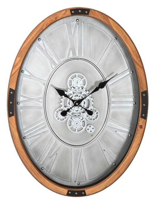 Orologio da Parete Ovale Legno Pino e Metallo