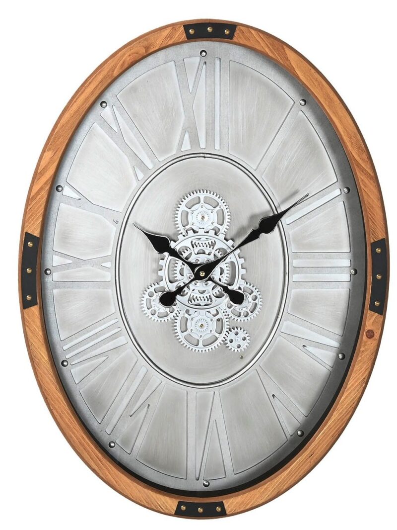 Orologio Da Parete Ovale Legno Pino E Metallo