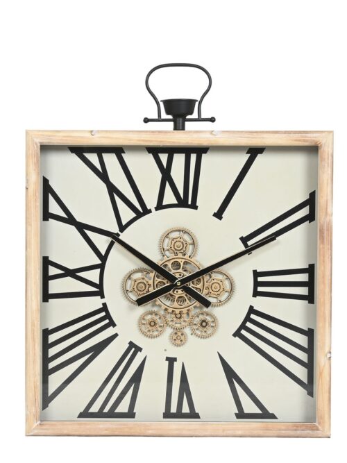 Orologio da Parete in Legno di Pino e Metallo 60x73 cm